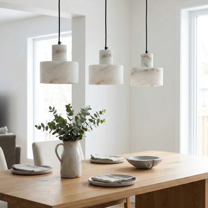 Cylorion Alabaster Pendant Lamp - Modern Minimalist Hanging Light for Dining Room K2328