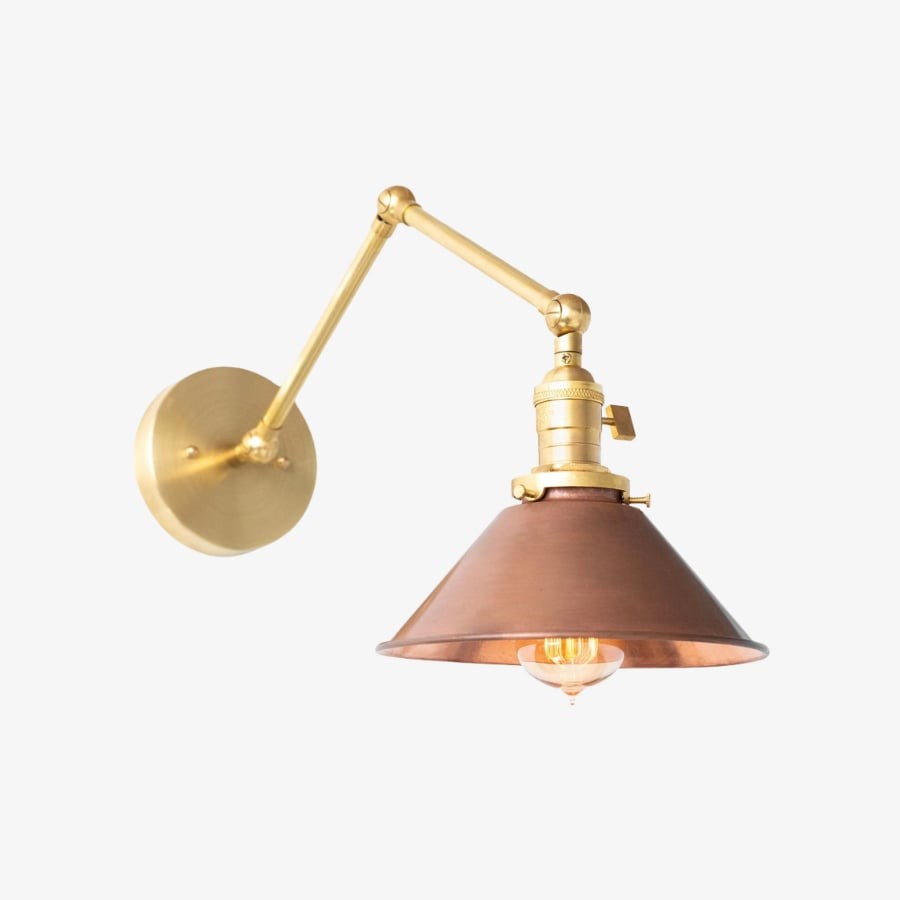 Conique Metal Industrial Wall Sconce with Adjustable Arm - Vintage Copper Cone Shade for Task Lighting K1547