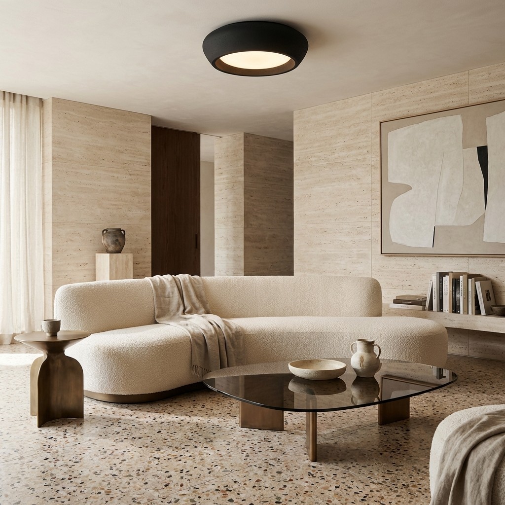 Monocem Minimalist Concrete Ceiling Fixture - Stylish Flush Mount Light for Living Room K2235