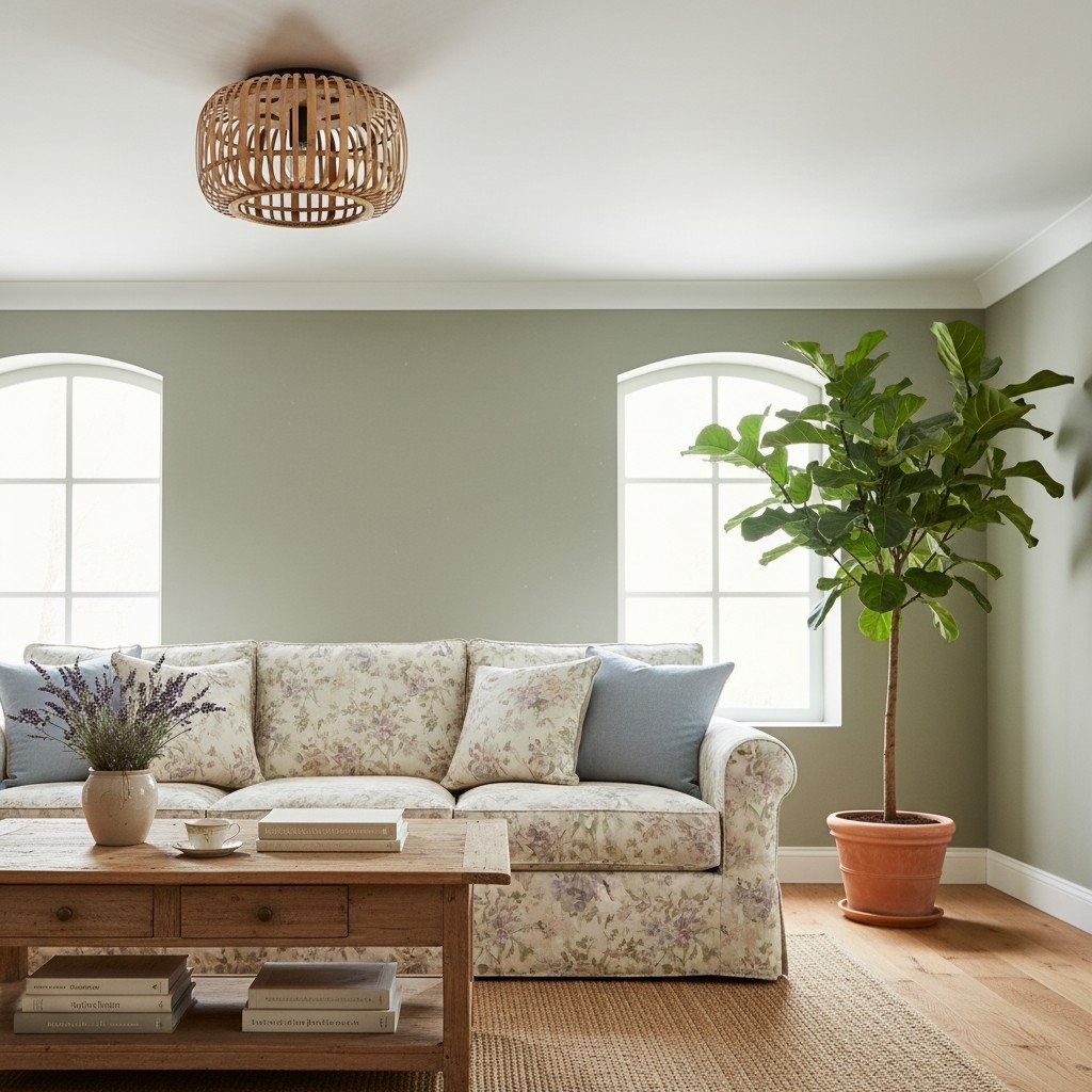 Yumeko Natural Bamboo Flush Ceiling Light - Organic Cage Design Sustainable for Living Room K1946