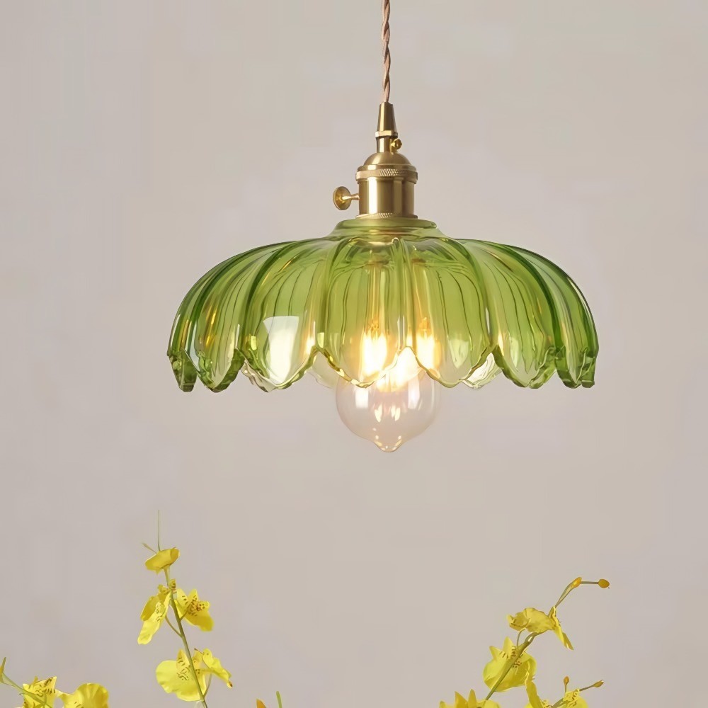 Antique Petal Brass Glass Pendant Light K68