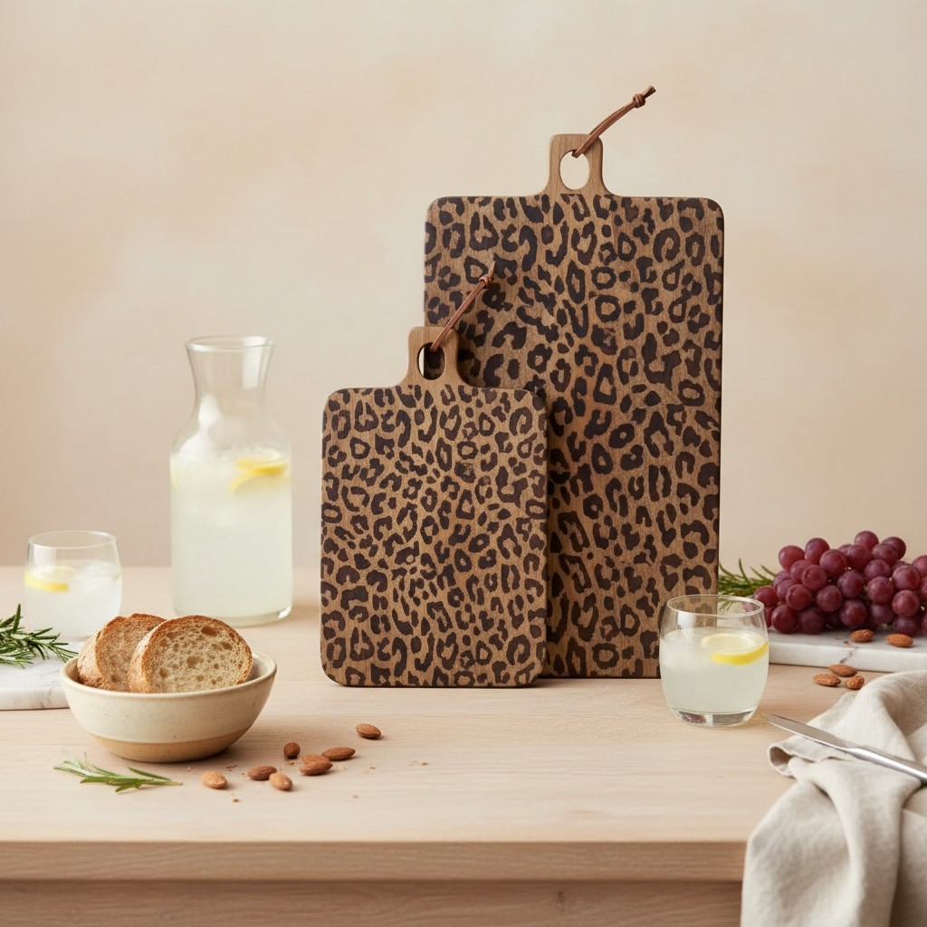 Lepwood Leopard Print Wooden Serving Board for Kitchen Styling and Entertaining K2346