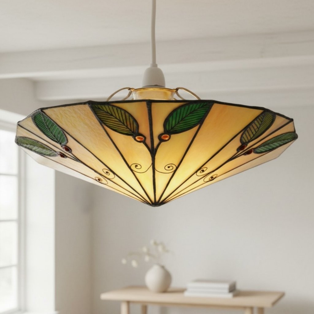 TF Harken Tiffany Geometric Leaf Pendant Lamp - Classic Accent Lighting for Bedroom K1795