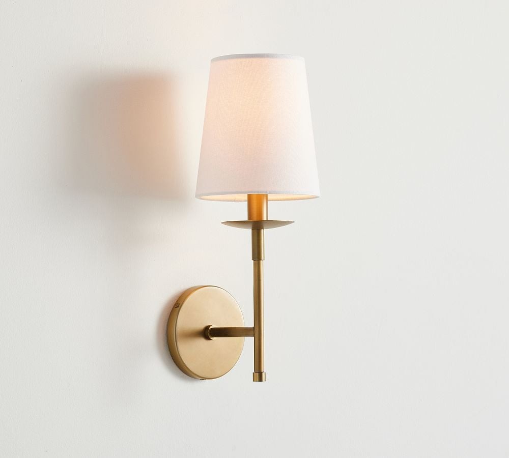 Rowan Iron Wall Sconce with Linen Shade – Industrial Classic Accent Light K1315