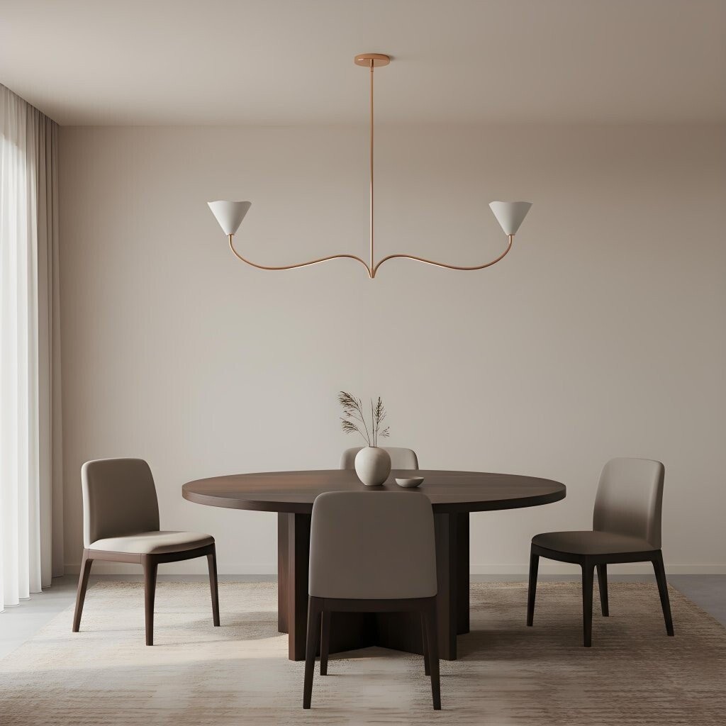 Kysara Linear Chandelier - Curved Lamp Arms and Fabric Shades are Suitable for Living Rooms or Dining Rooms K1653
