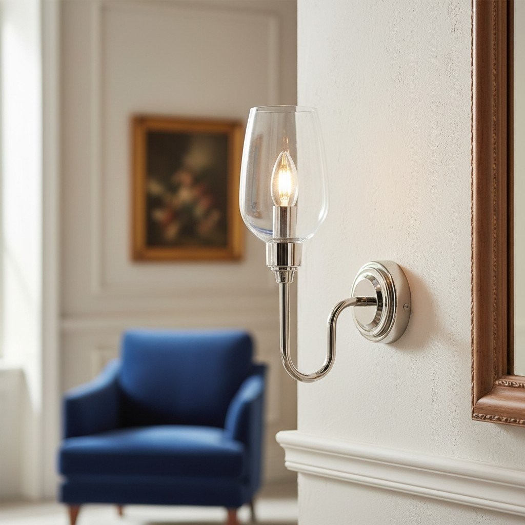 Clarione Art Deco Wall Light with Clear Glass Shade - Modern Metal Design for Hallways K1885