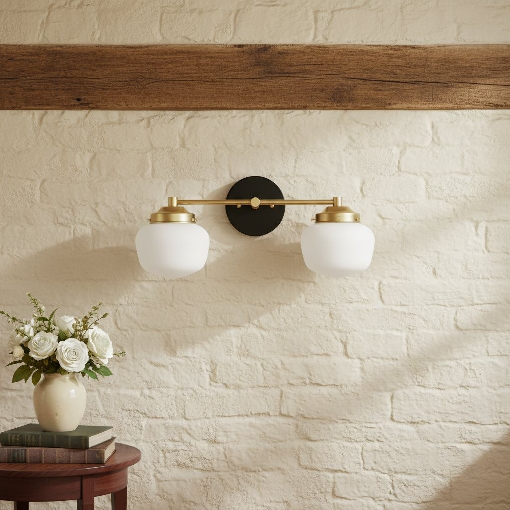 Opalume Glass Art Deco Vanity Light - Bathroom Wall Sconce with White Glass Shades K1431