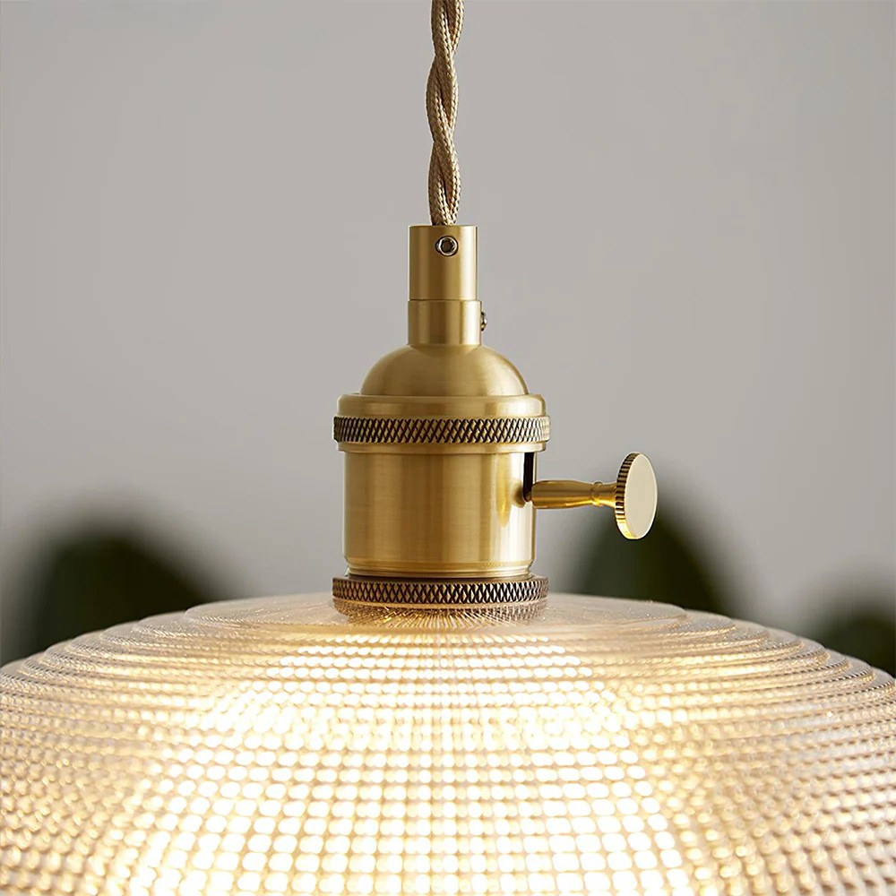 Retro Bowl Ribbed Brass Glass Pendant Light K94