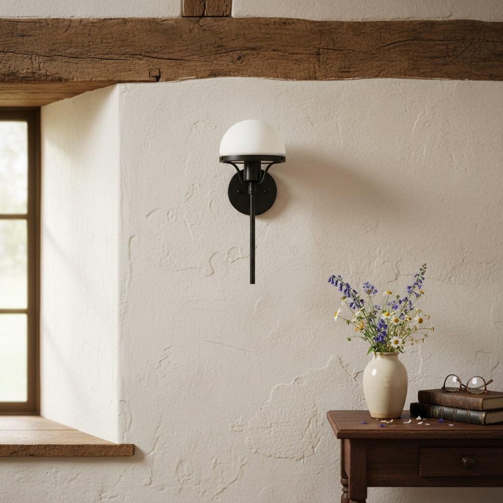 Ornato Luxe Modern Art Deco Wall Light - Opal Glass Globe Sconce - Brass or Black K1503
