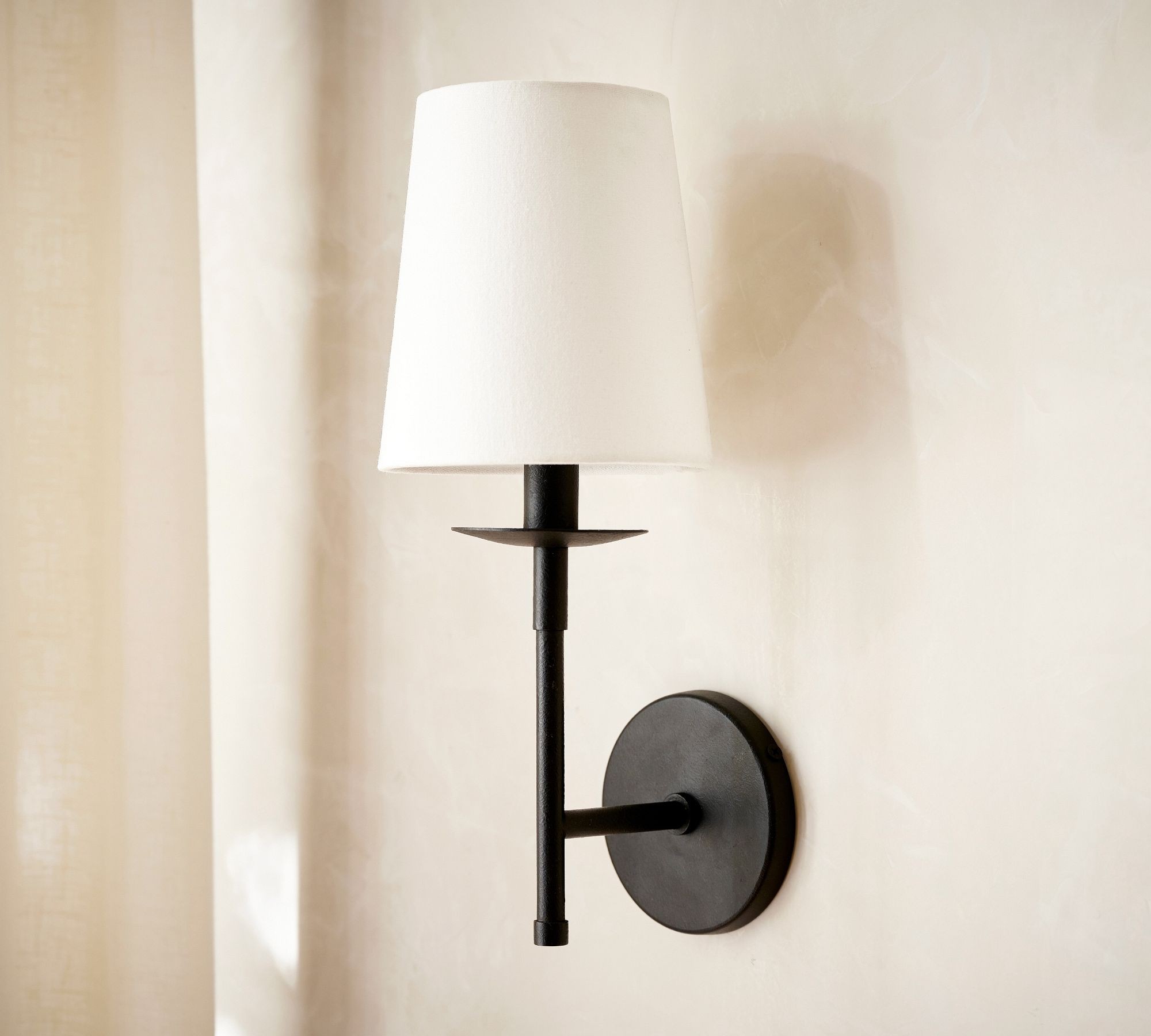 Rowan Iron Wall Sconce with Linen Shade – Industrial Classic Accent Light K1315