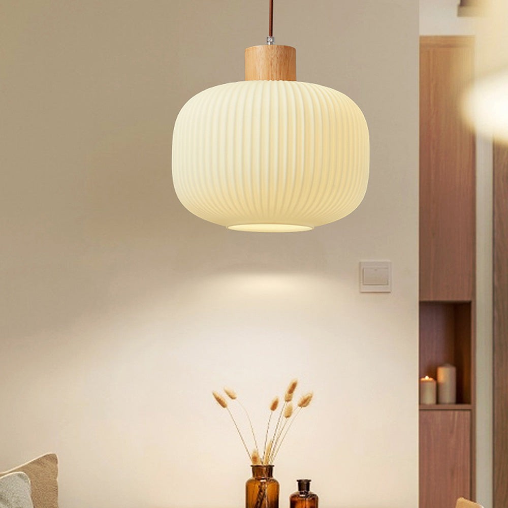 Nordic White Lantern-Like Glass Pendant Lamp K546