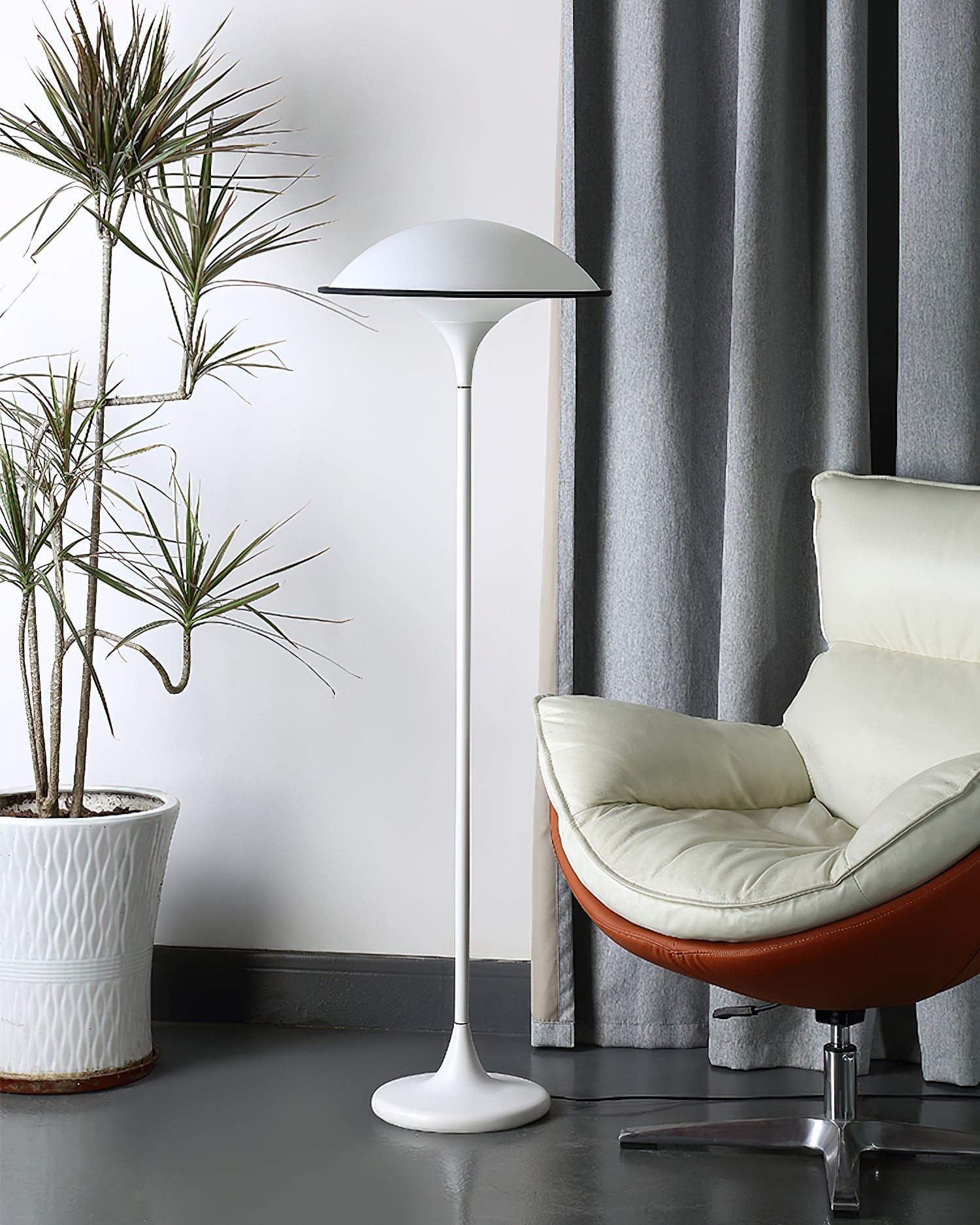 Danish Retro White Flying Saucer Floor Lamp K393