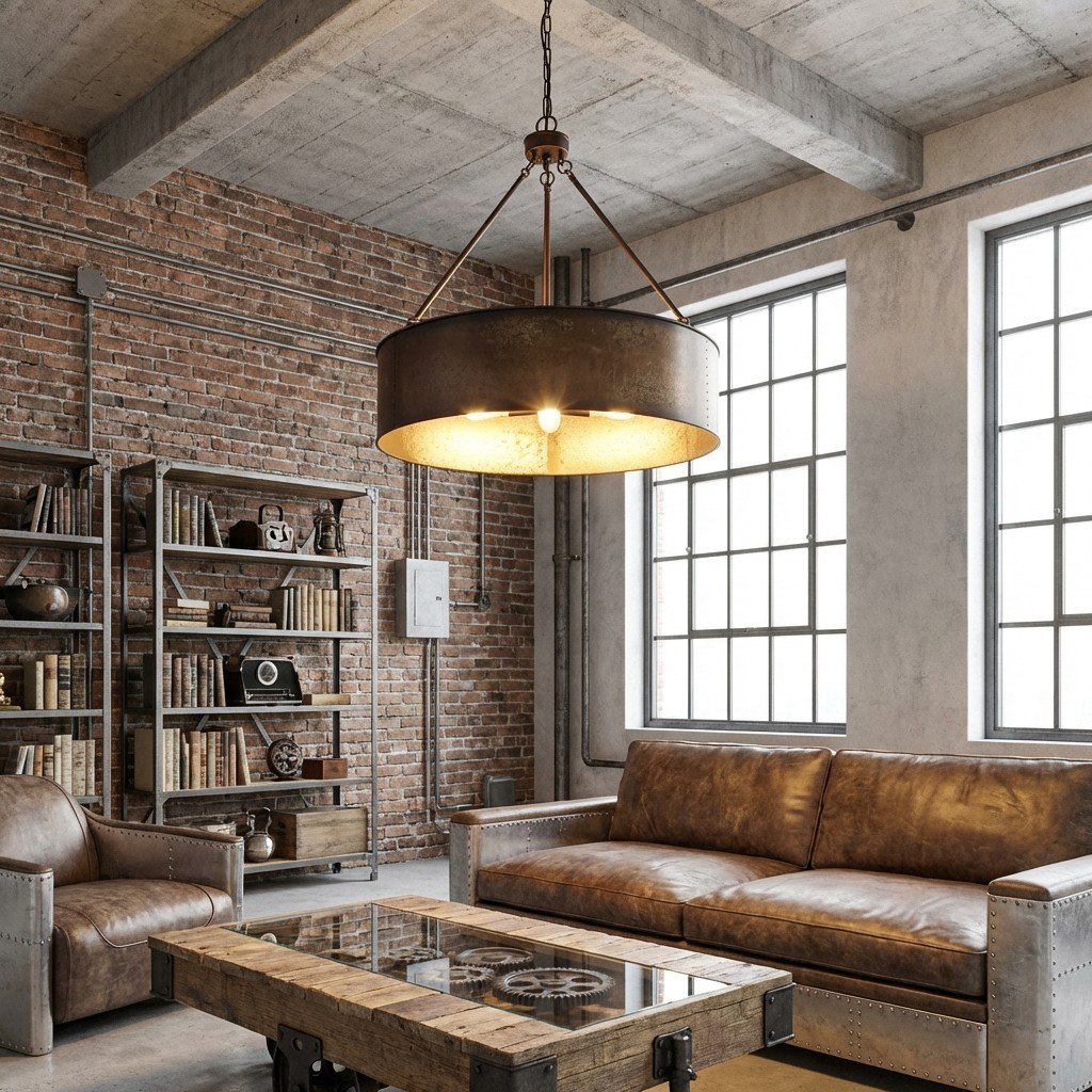 Velara Industrial Drum Shade Pendant Light - Industrial Style Hanging Fixture for Kitchen and Dining K2252