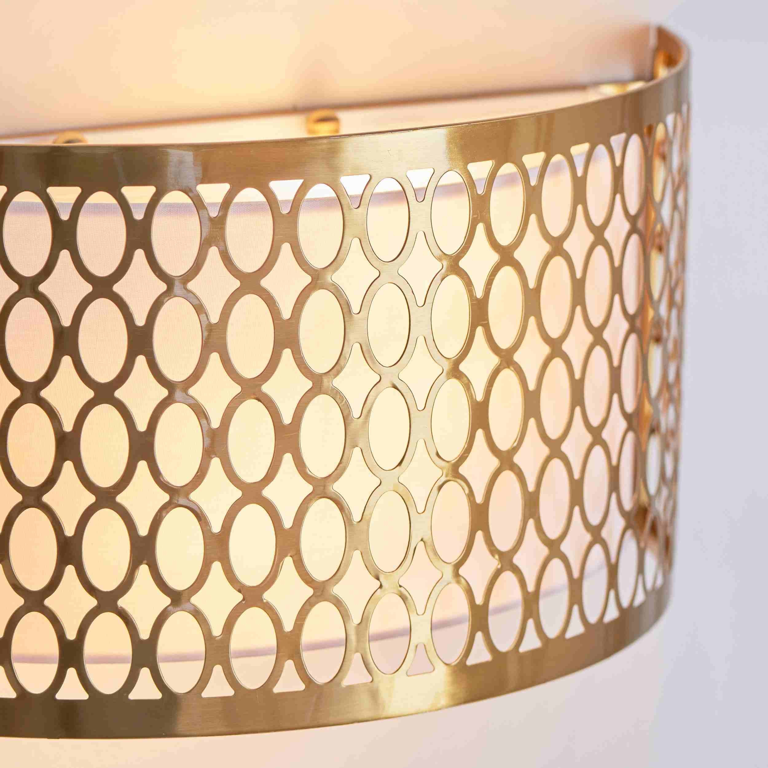 Liorin Fretwork Wall Light - Modern Curved Metal and Fabric Shade Sconce K1965
