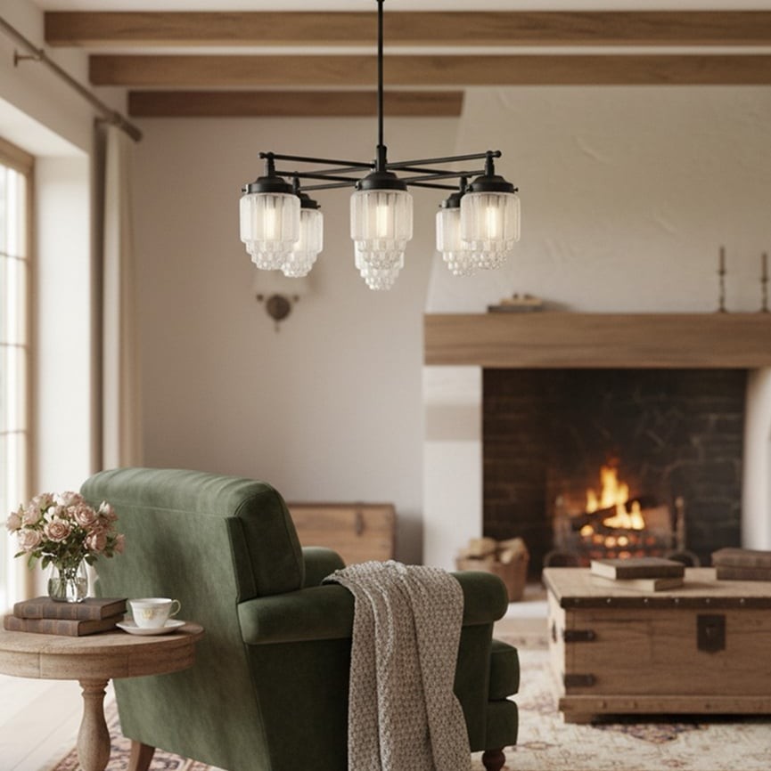 Tierlux Glass Chandelier – Vintage Brass Globe Lighting Fixture K1492