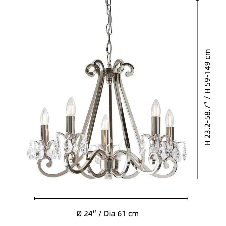Talonis Crystal Chandelier - Traditional Candle-Style Brass and Nickel for Living Room and Dining Room K1930