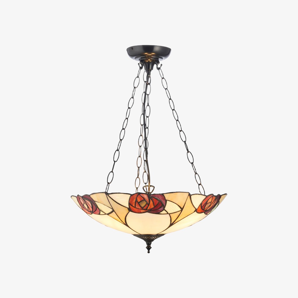 TF Ingram Handcrafted Stained Glass Ceiling Lamp - Vintage Art Deco Tiffany Light for Dining Room K1992