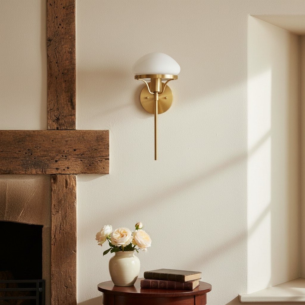 Ornato Luxe Modern Art Deco Wall Light - Opal Glass Globe Sconce - Brass or Black K1503