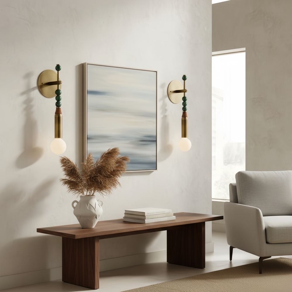 Dotmelle Contemporary Wall Lamp - Artistic Marble and Brass Wall Sconce for Bedroom or Entryway K2393