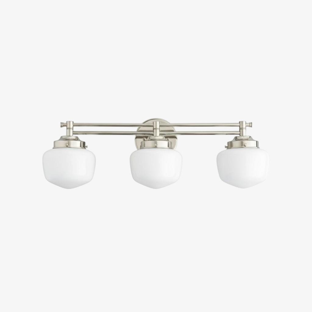 Opalume Glass Art Deco Vanity Light - Bathroom Wall Sconce with White Glass Shades K1431