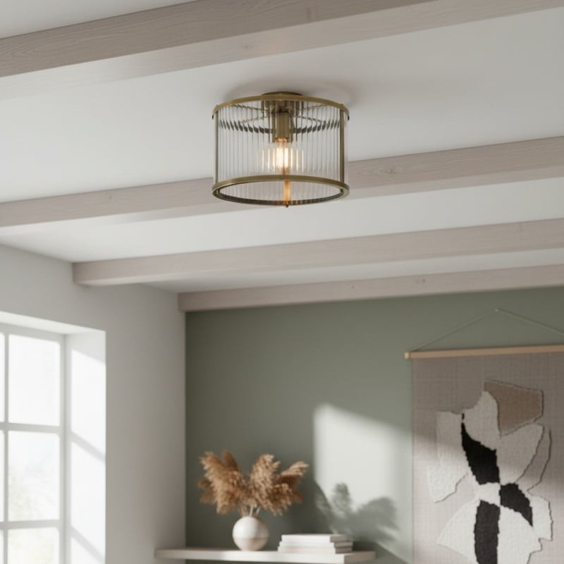 RibGlow Ribbed Glass Flush Ceiling Light - Classic Flush Mount Ceiling Lamp K1779