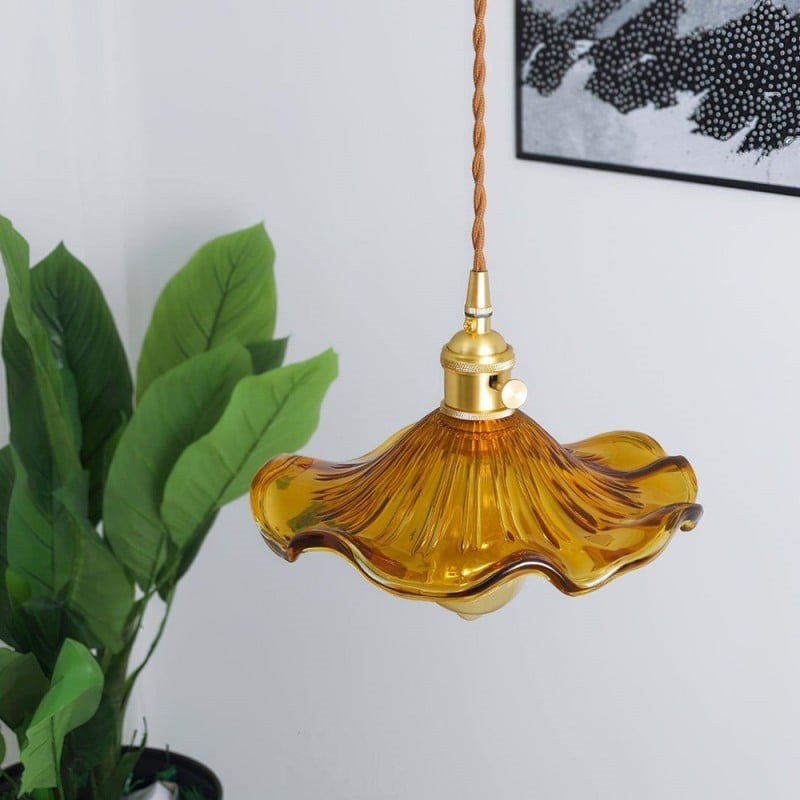 Retro Hibiscus Flower Glass Pendant Light K125