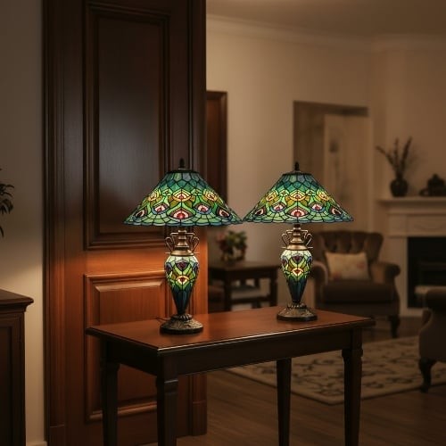 TF Oldbury Desk Lamp - Handcrafted Stained Glass Lamp for Bedroom Reading K1951