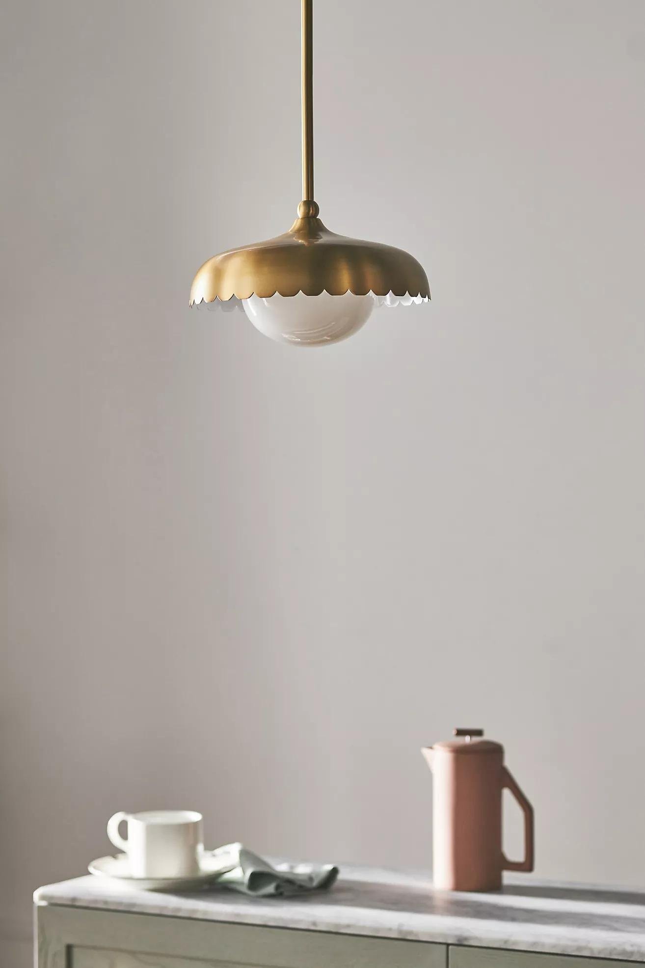 Rayla Scallop Pendant Light – Brass Finish Retro Ceiling Lamp for Dining & Kitchen K1261