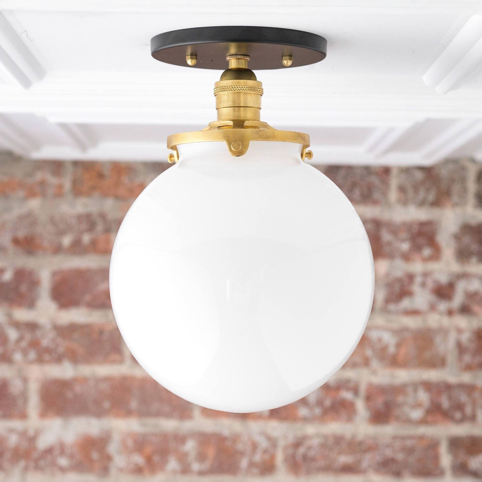 Glorica Glass Mid Century Semi Flush Ceiling Light - White Opal Glass Globe Fixture K1553