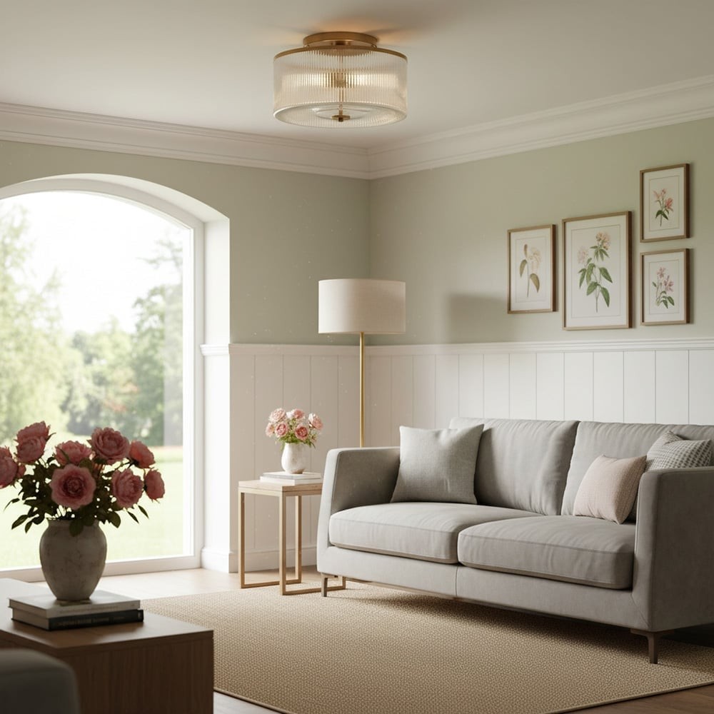 Drum Glass Ceiling Lamp - Modern Ribbed Glass Ceiling Light for Living Room K1601