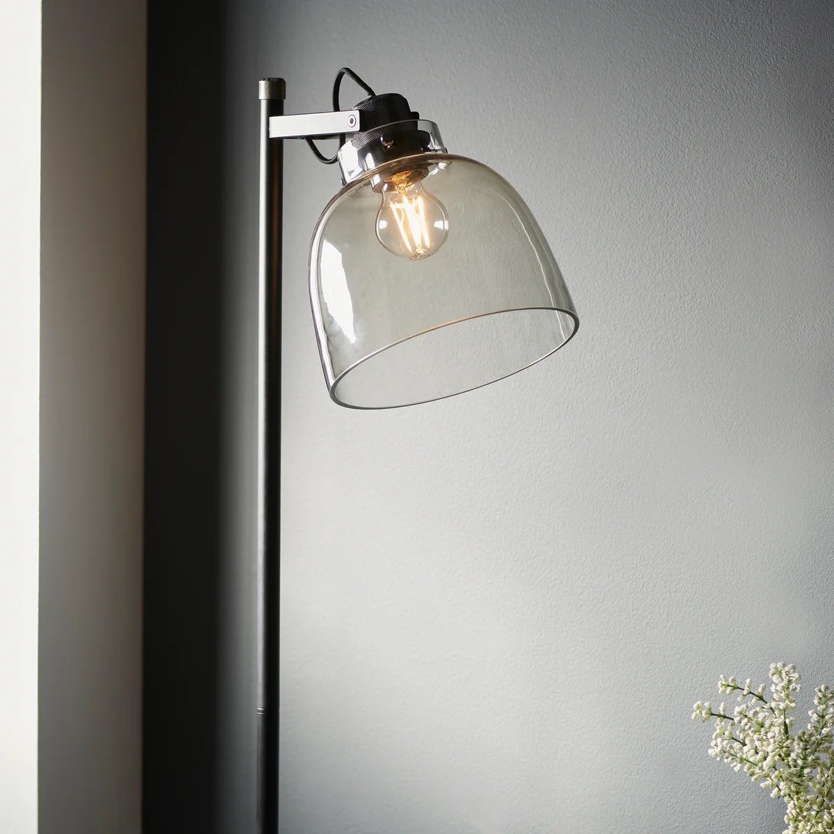 Readium Industrial Floor Lamp - Adjustable Glass Head Metal Base for Living Room K1836