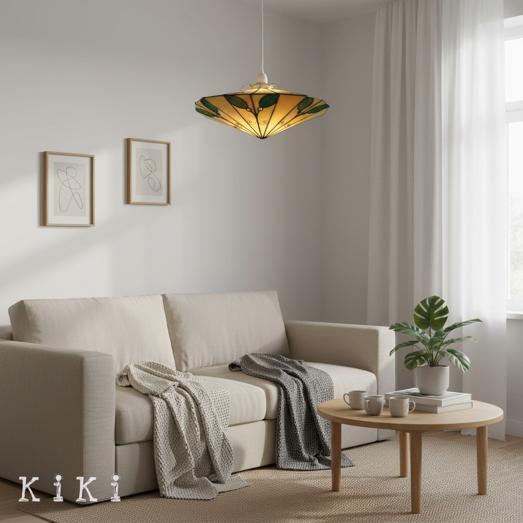 TF Harken Tiffany Geometric Leaf Pendant Lamp - Classic Accent Lighting for Bedroom K1795