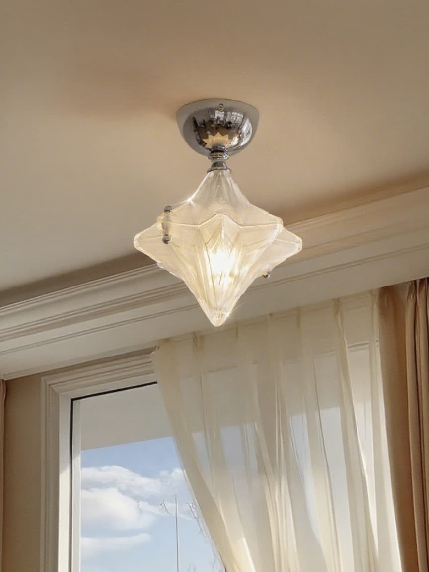 Art Deco Star Ceiling Lamp - Frosted Glass Fixture for Hallway & Entryway - Astris Ceres K1582