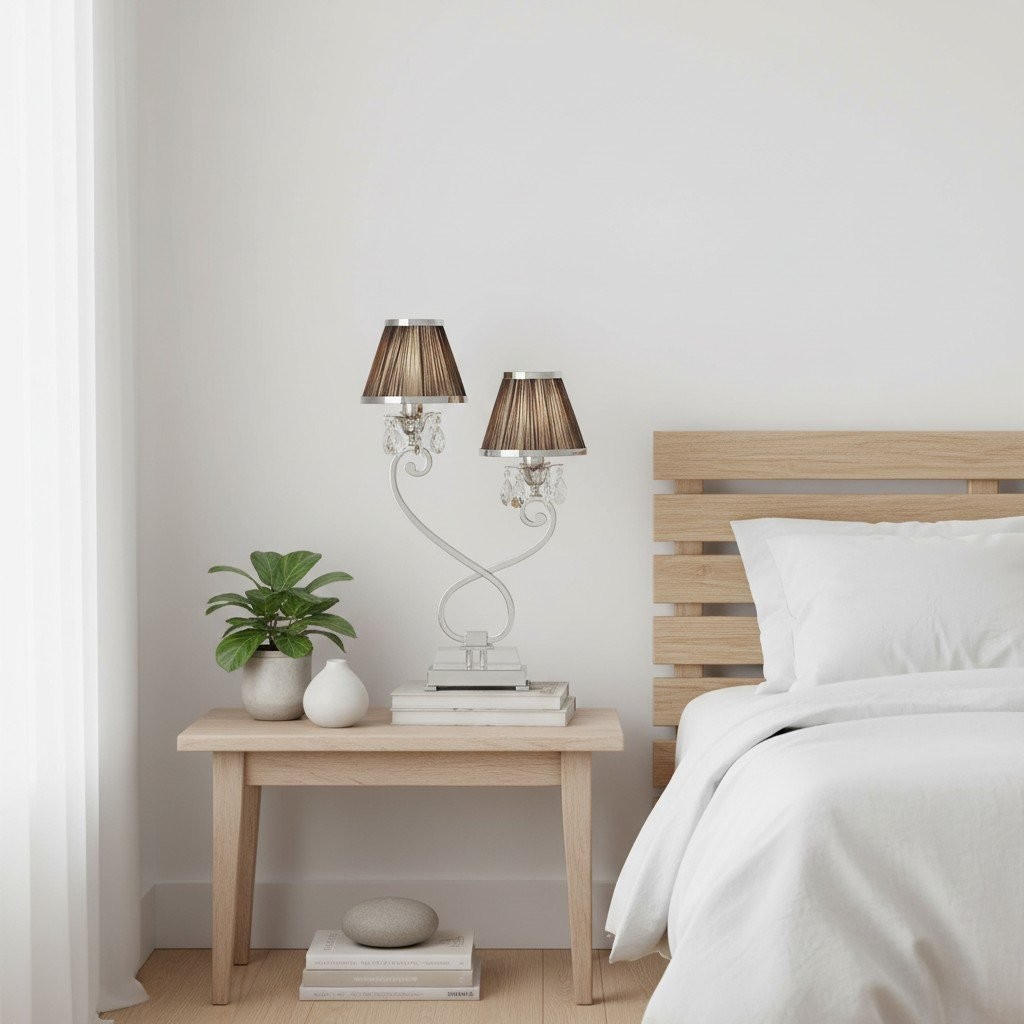 Talonis Double Table Lamp - Dual Shades and Metal Base for Living Room K1909