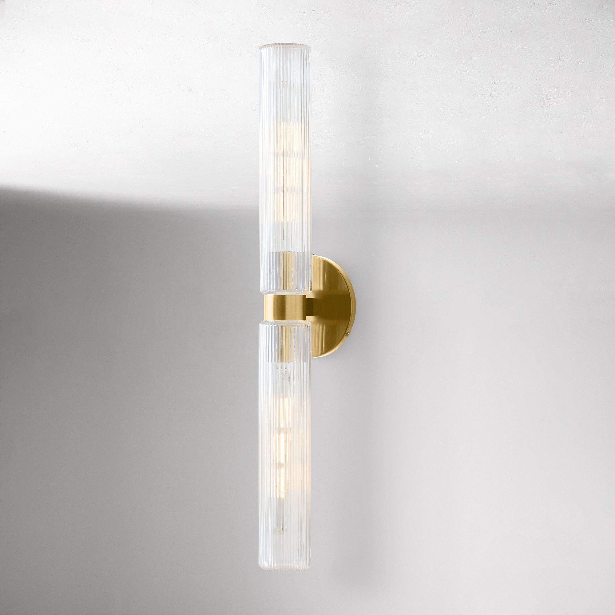 Rivora Modern Fluted Glass Wall Light - Double Short Indoor Outdoor Sconce K1374