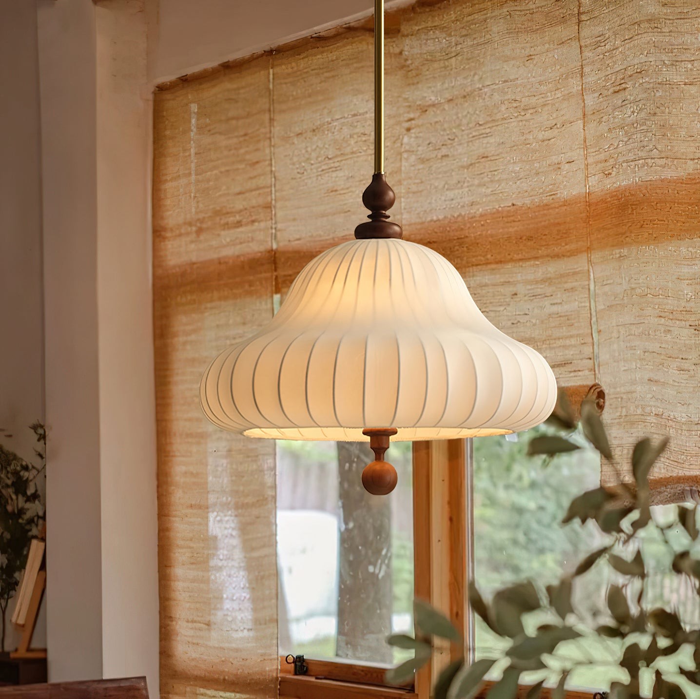 Modern Creative Retro Wabi-Sabi Style Fabric Wood Pendant Light K429