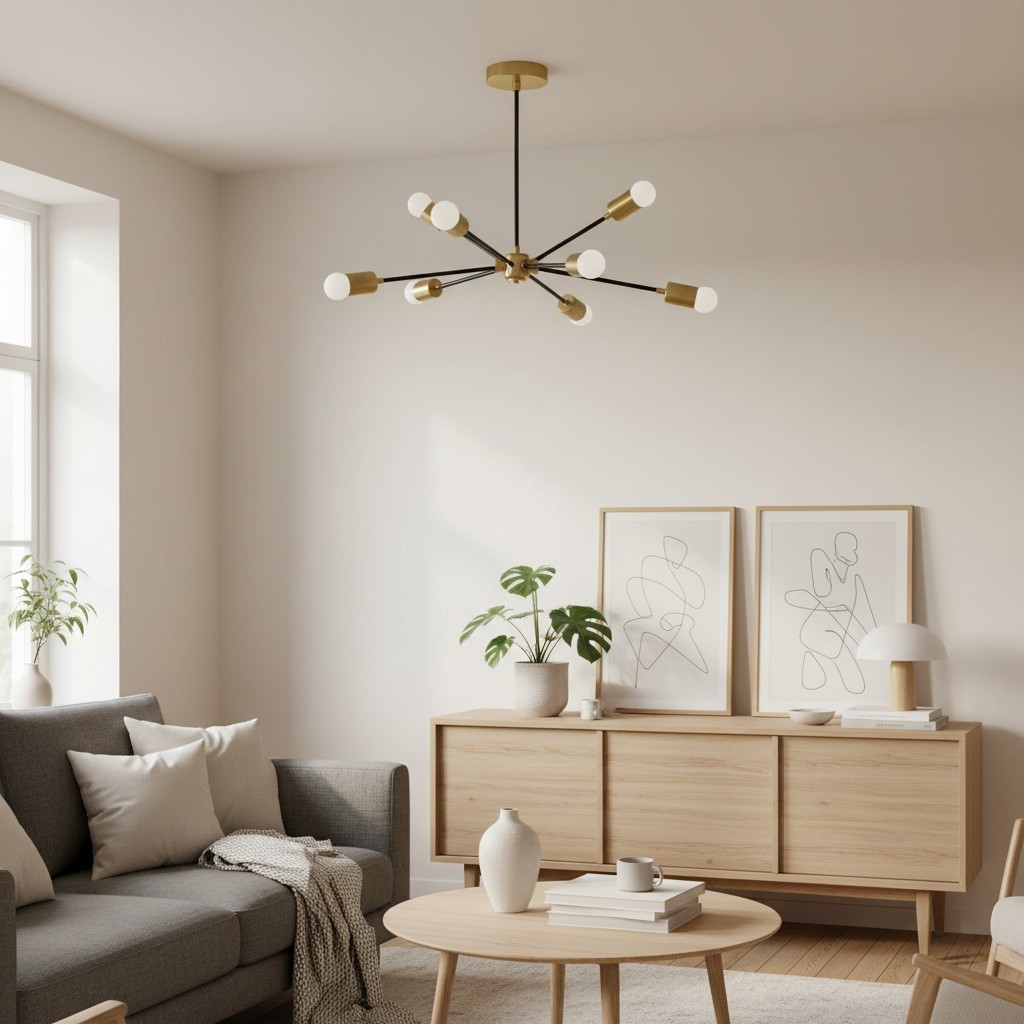 Mobilux Line Mid Century Sputnik Chandelier - Modern Brass Ceiling Light K1141