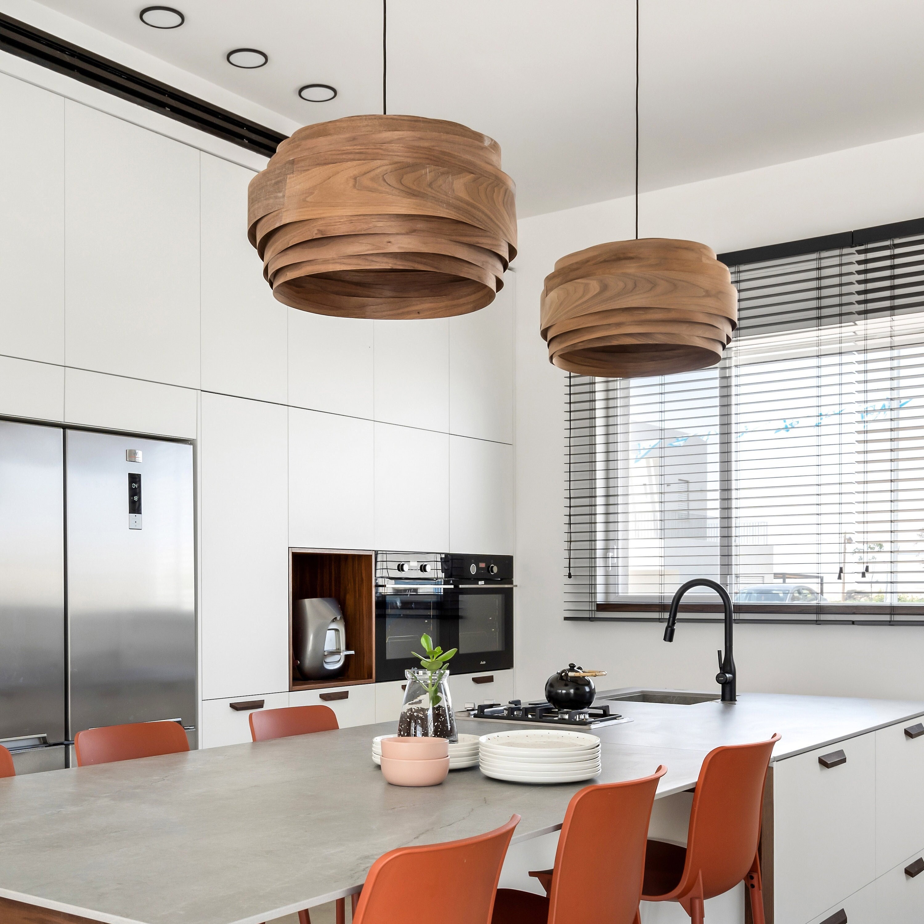 Rustic Wood Drum Veneer Pendant Light K197