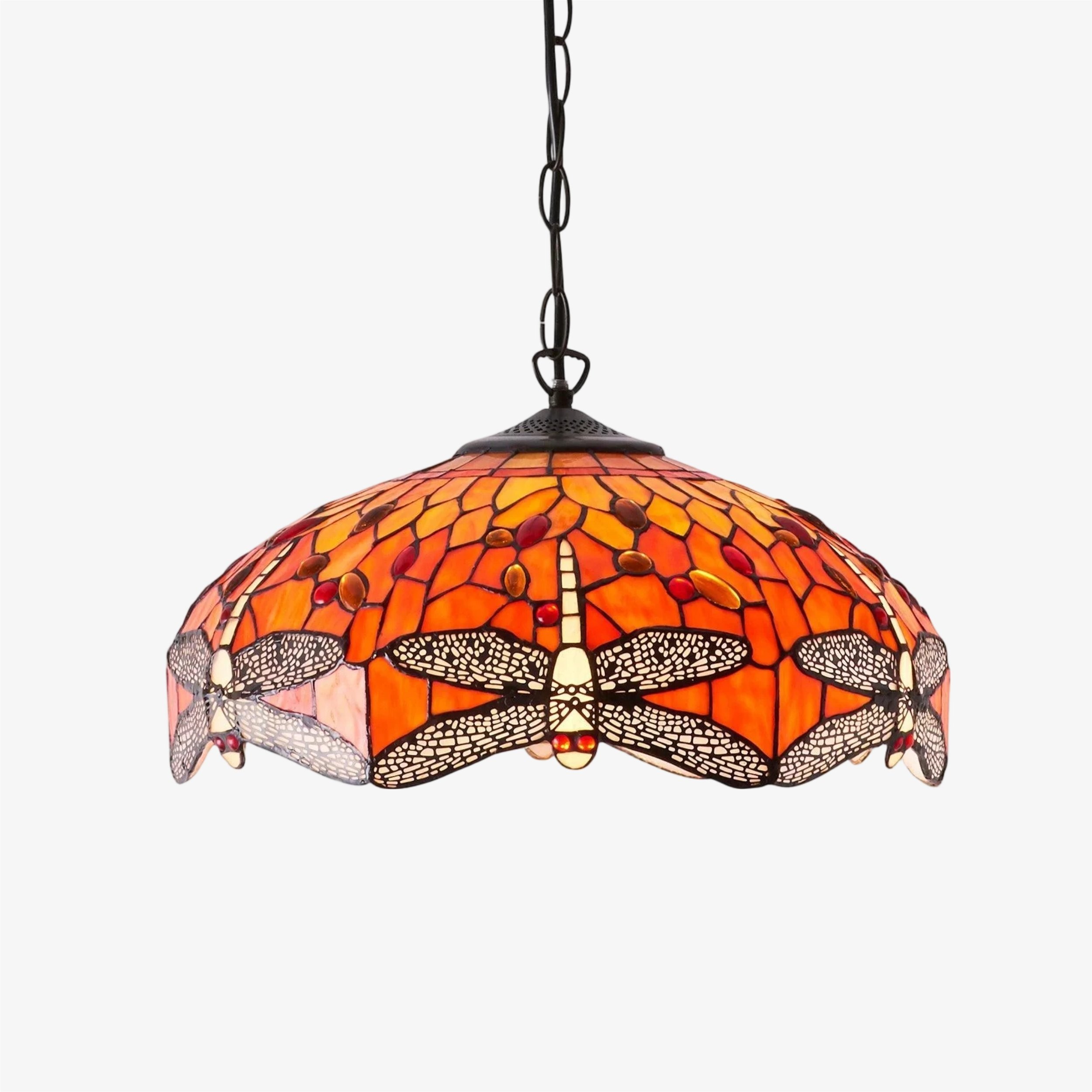 TF Dragonfly Tiffany Pendant Light - Art Nouveau Stained Glass Pendant for Living K1816