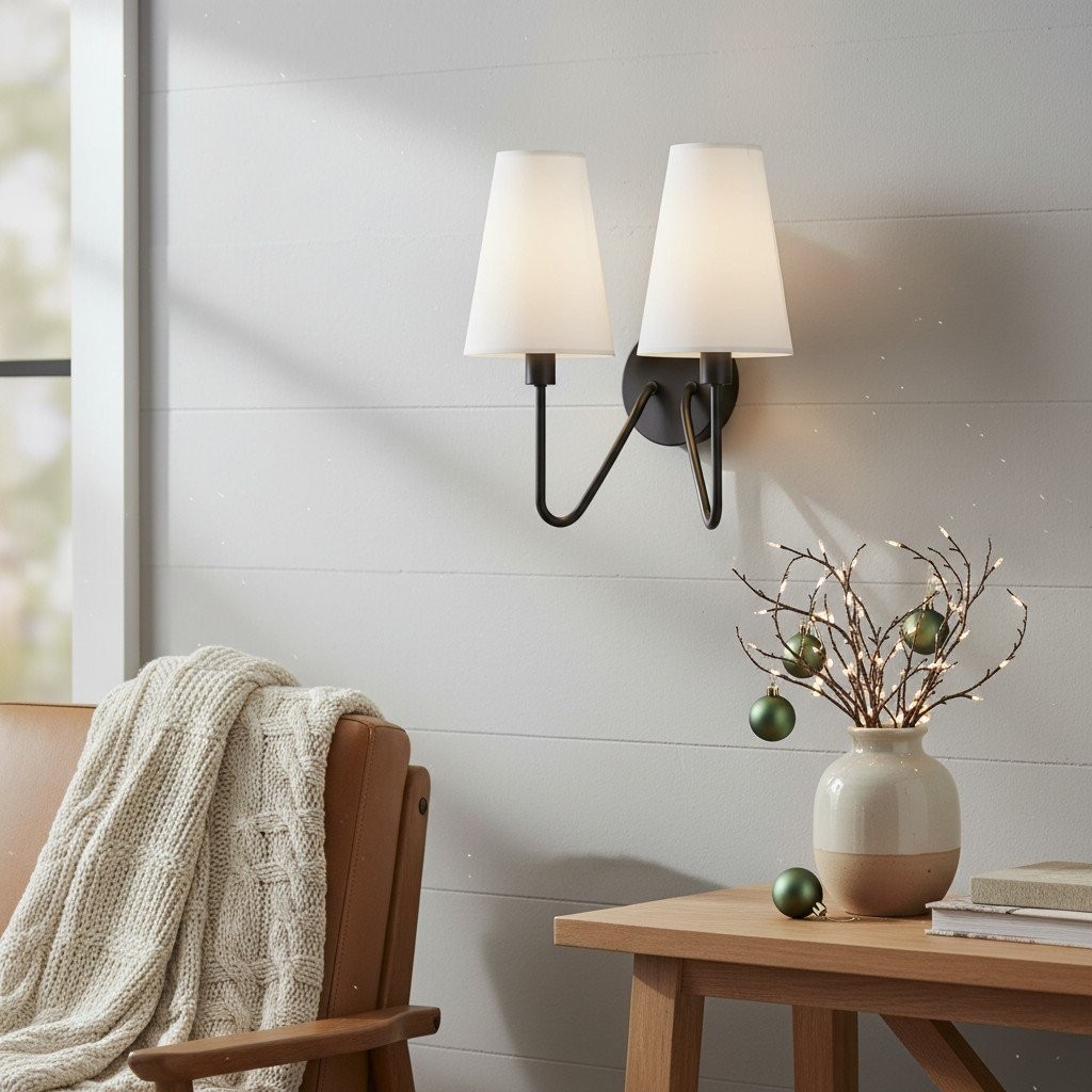 Arcuma Elegant Metal Fabric Shade Wall Sconce - Chic Lighting for Nightstands and Hallways K2077