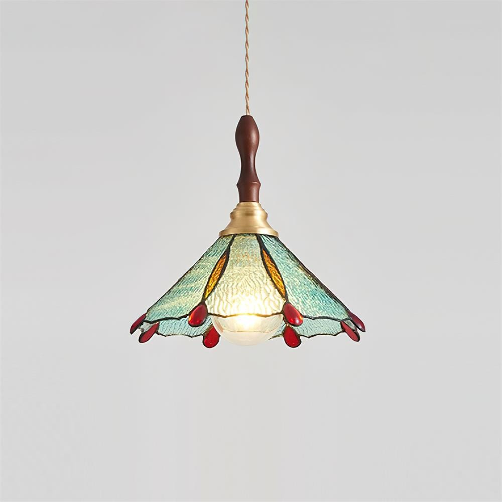 Vintage Tiffany Stanied Glass Pendant Lamp K624