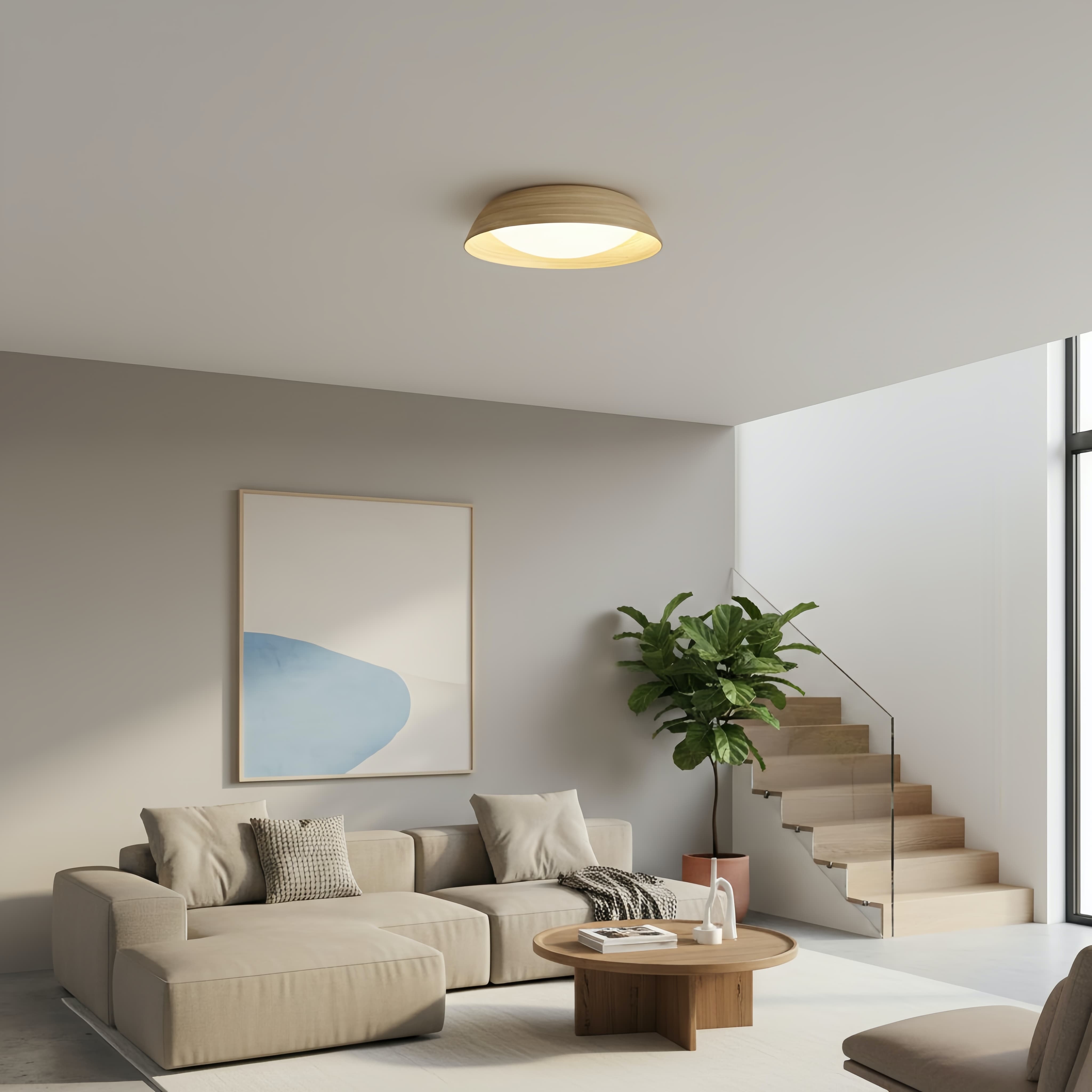 Bambori Japandi Style Bamboo Textured Ceiling Lamp - Natural Accent Light for Living Room K2271