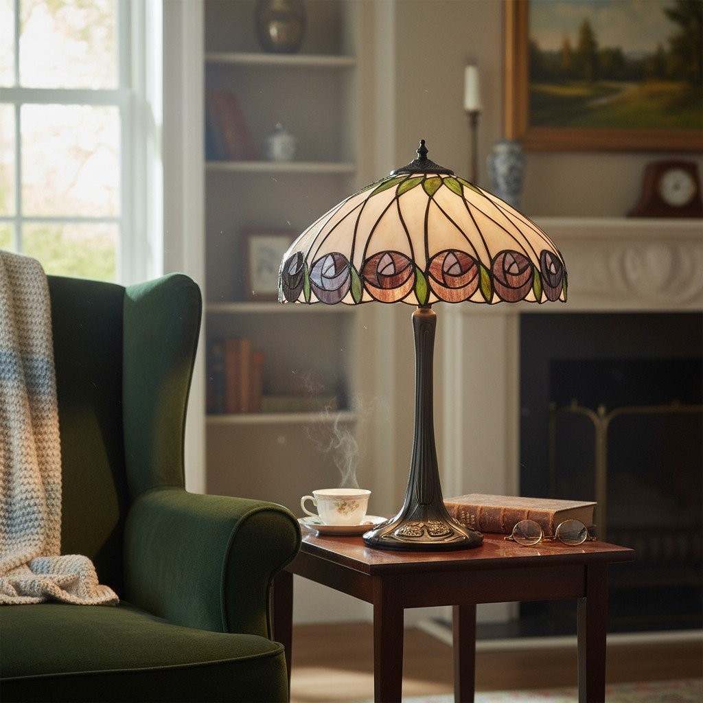 TF Hutchinson Art-Glass Tiffany Style Table Lamp - Handcrafted Design for Home and Office K2012