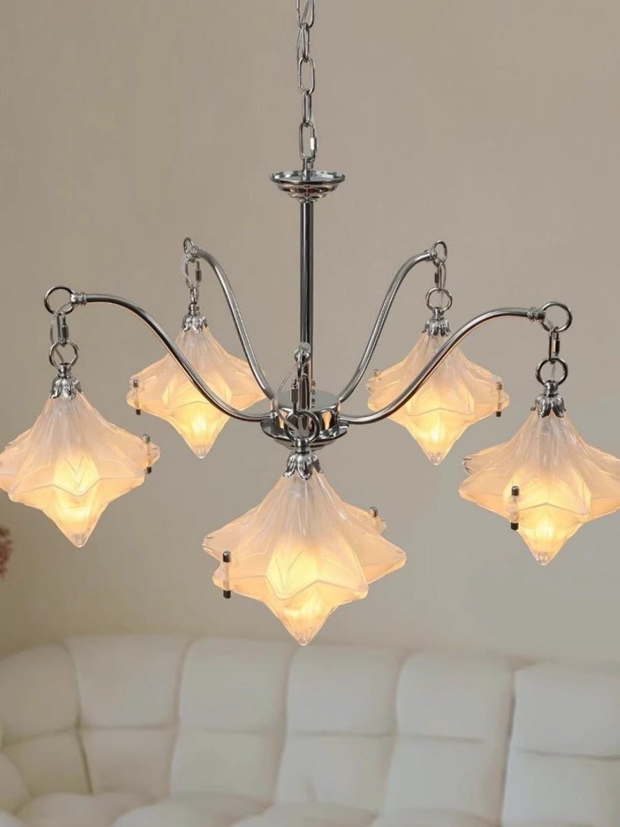 Art Deco Astris Star Chandelier - Frosted Glass Deco Fixture for Dining Room K1564