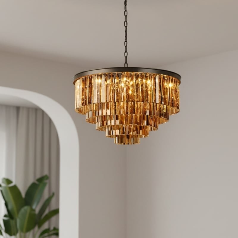 Aurevon Crystal Prism Metal Frame Modern Ceiling Chandelier for Home and Hotel K2071