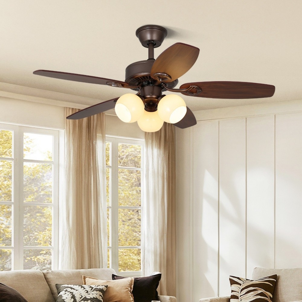 Country Vintage Wooden Ceiling Fan Light With 5 Blade K1114