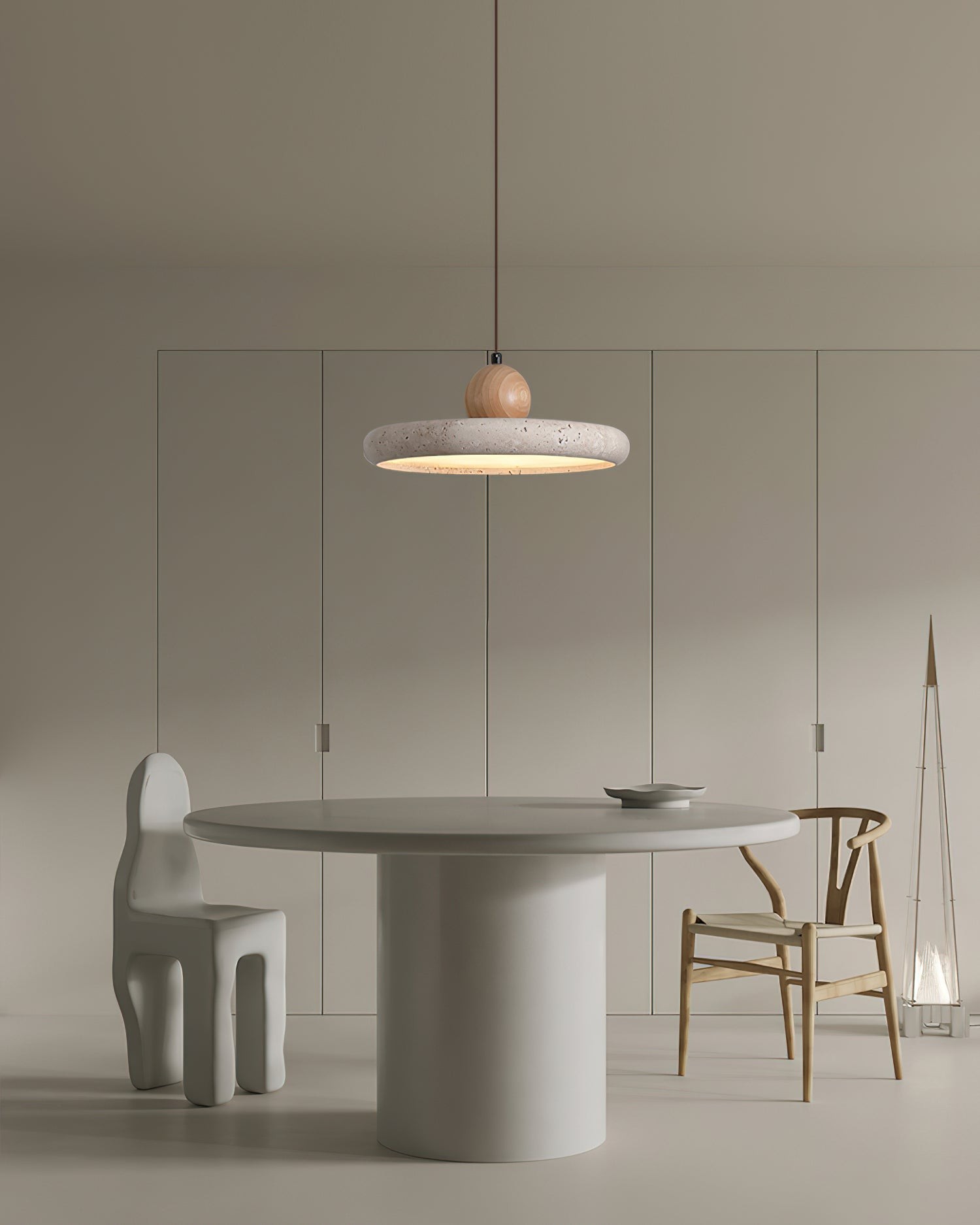 Modern Minimalist Wood Travertine Disc Pendant Light K478