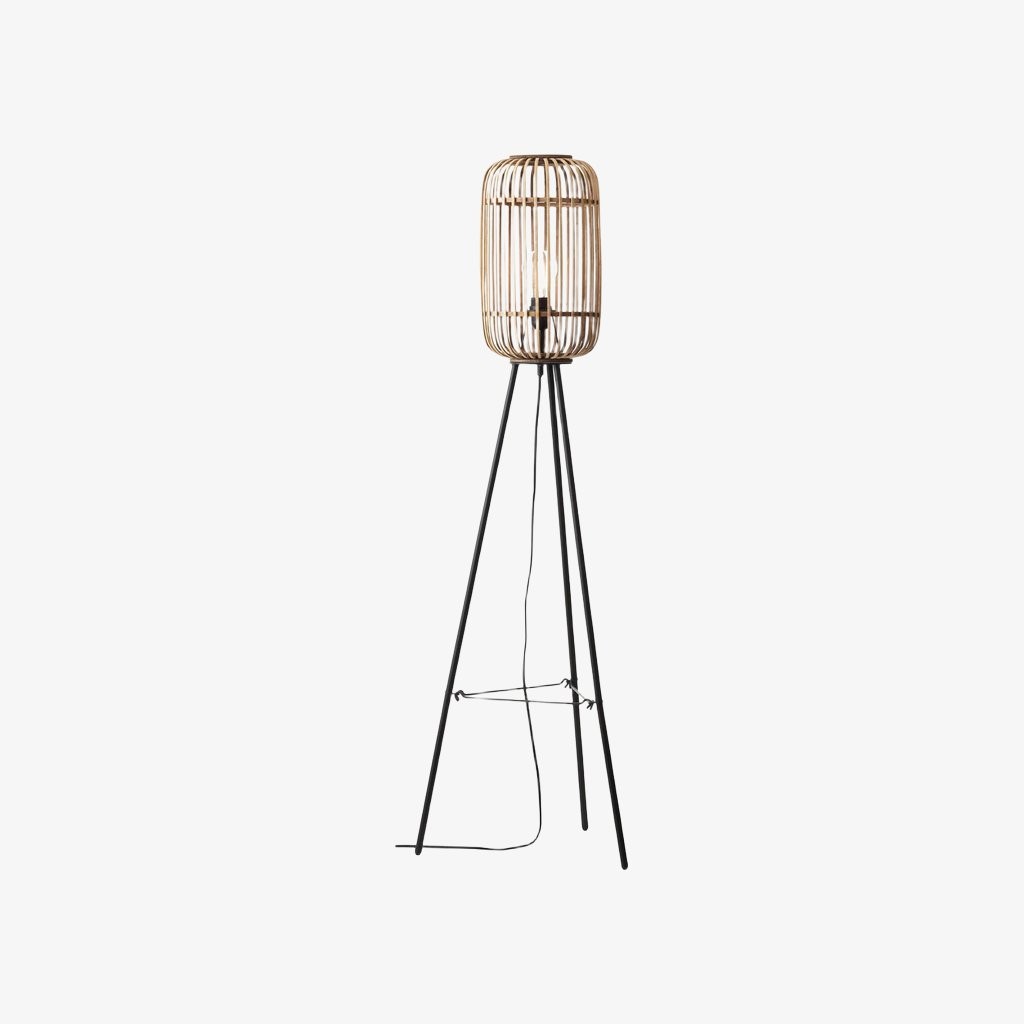 Yumeko Natural Woven Floor Lamp - Modern Scandi Bamboo Shade Standing Lamp for Bedrooms or Living Rooms K1940