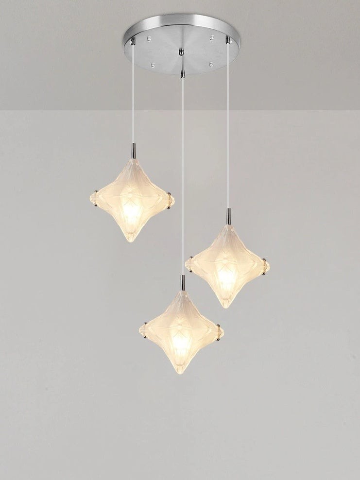 Art Deco Star Staircase Pendant Light - Frosted Glass Hanging Fixture - Astris Altair K1563