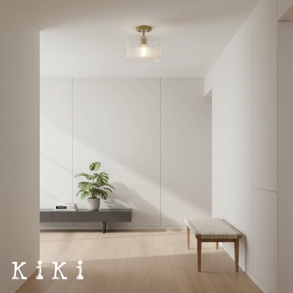Rivora Ribbed Glass Ceiling Light - Modern Semi Flush Mount Lamp for Bedroom and Hallway K2237